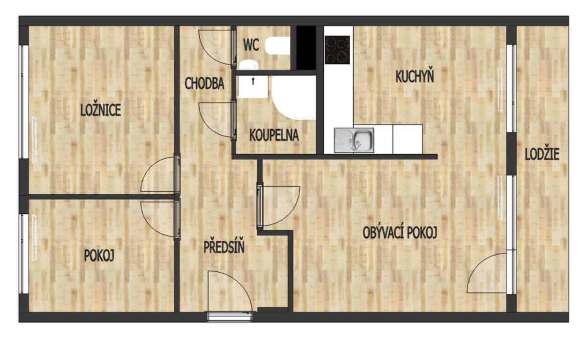 Půdorys byt 3+1 Pankrác